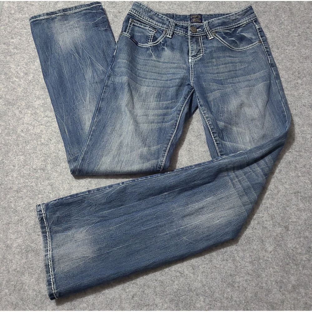 Cowgirl Up Bootcut Jeans Womens 6/29 34 Inseam Blue Embroidered Studded